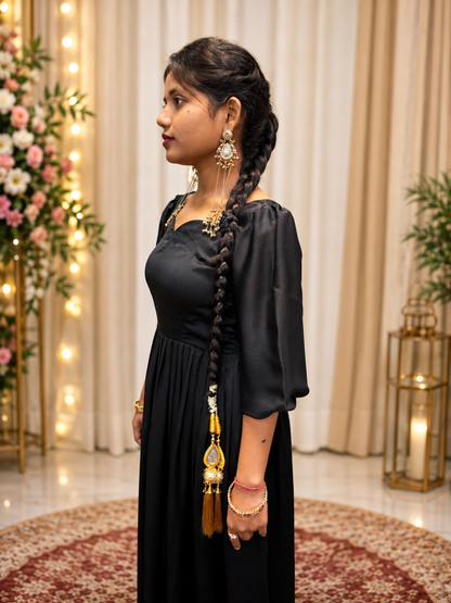 Adaa Bazaar Women's Anarkali Black Suit With Dupatta