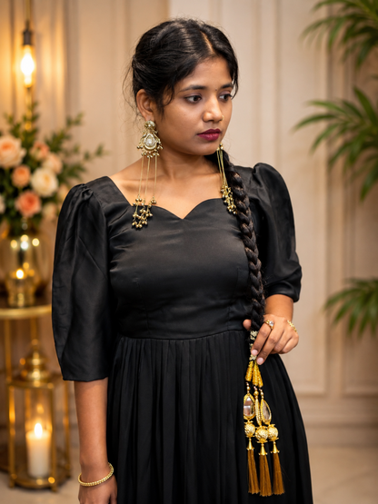 Adaa Bazaar Women's Anarkali Black Suit With Dupatta