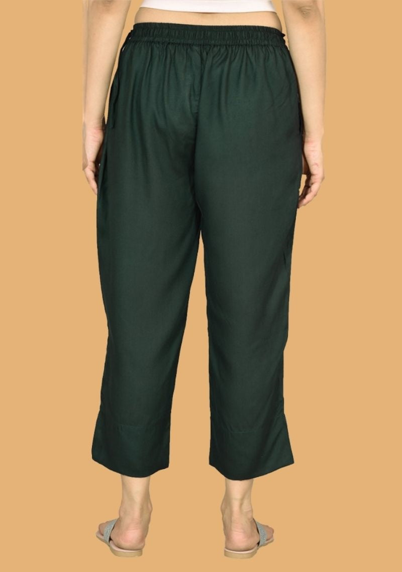 Adaa Bazaar Women's Rayon Ankle Length Pant Bottle Green