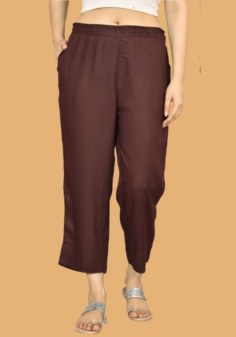 Adaa Bazaar Women's Rayon Ankle Length Pant Brown