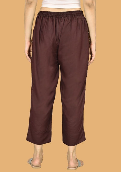 Adaa Bazaar Women's Rayon Ankle Length Pant Brown