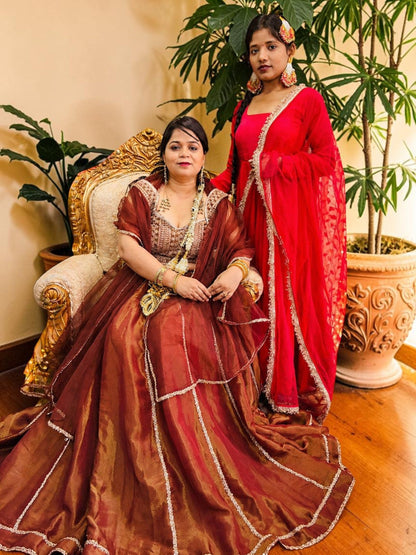 Adaa Bazaar Women's Readymade Wine Lehenga with Choli & Dupatta