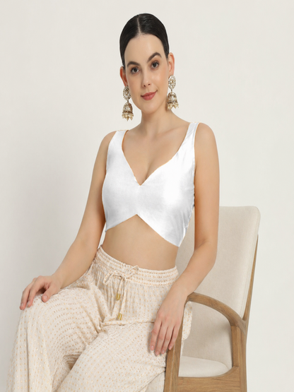 Adaa Bazaar Women's Readymade White Blouse with Pad