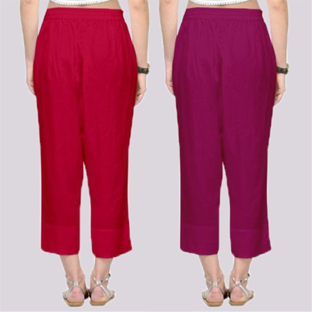 Adaa Bazaar Women's combo of 2 Rayon Ankle Length Pant Red and  Purple