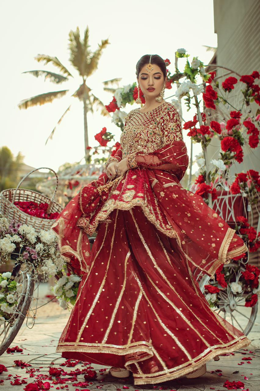 Maroon Color Partywear Peplum Top and Gharara