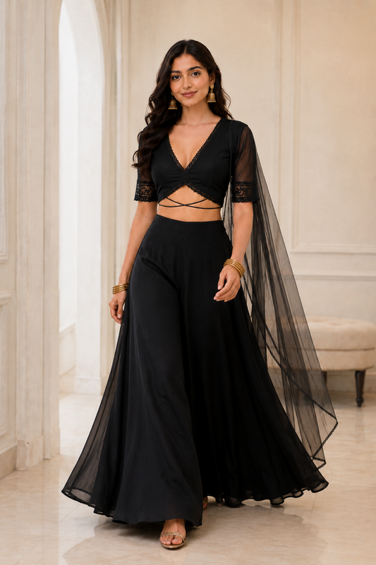 WOMEN SHARARA BLOUSE SET PERFECT FOR PARTY OR FESTIVE IN ANY WEATHER