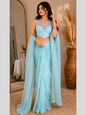 Adaa Bazaar Georgette Embellished Pre-Draped Skirt Set with Designer Halter Blouse and Dupatta.