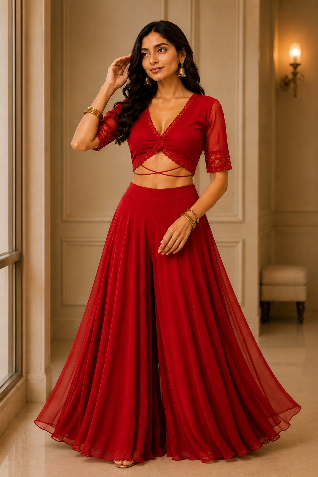 WOMEN SHARARA BLOUSE SET PERFECT FOR PARTY OR FESTIVE IN ANY WEATHER