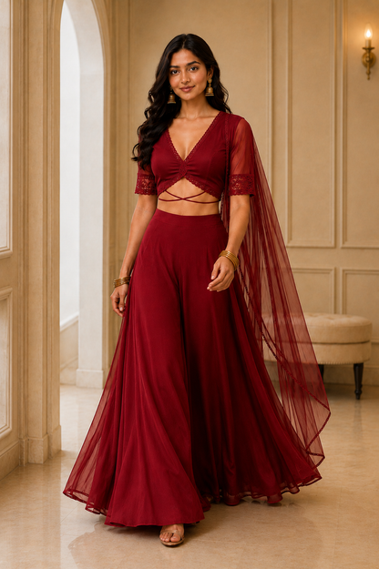 WOMEN SHARARA BLOUSE SET PERFECT FOR PARTY OR FESTIVE IN ANY WEATHER