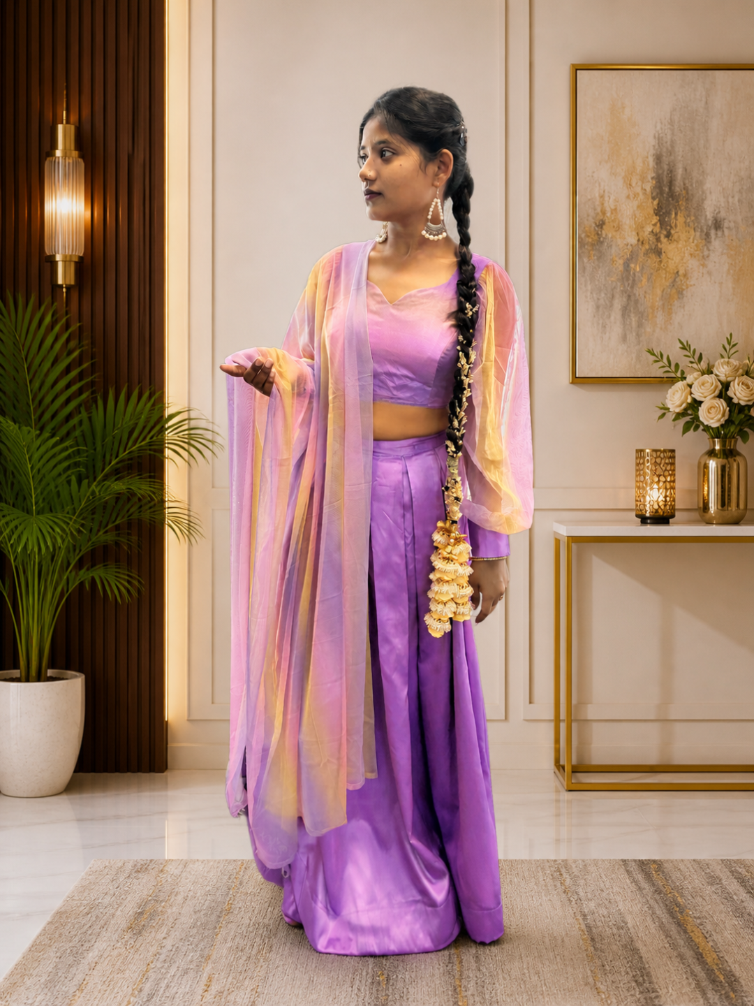 Adaa Bazaar Women's Readymade Lavender Colour Lehenga With Dupatta