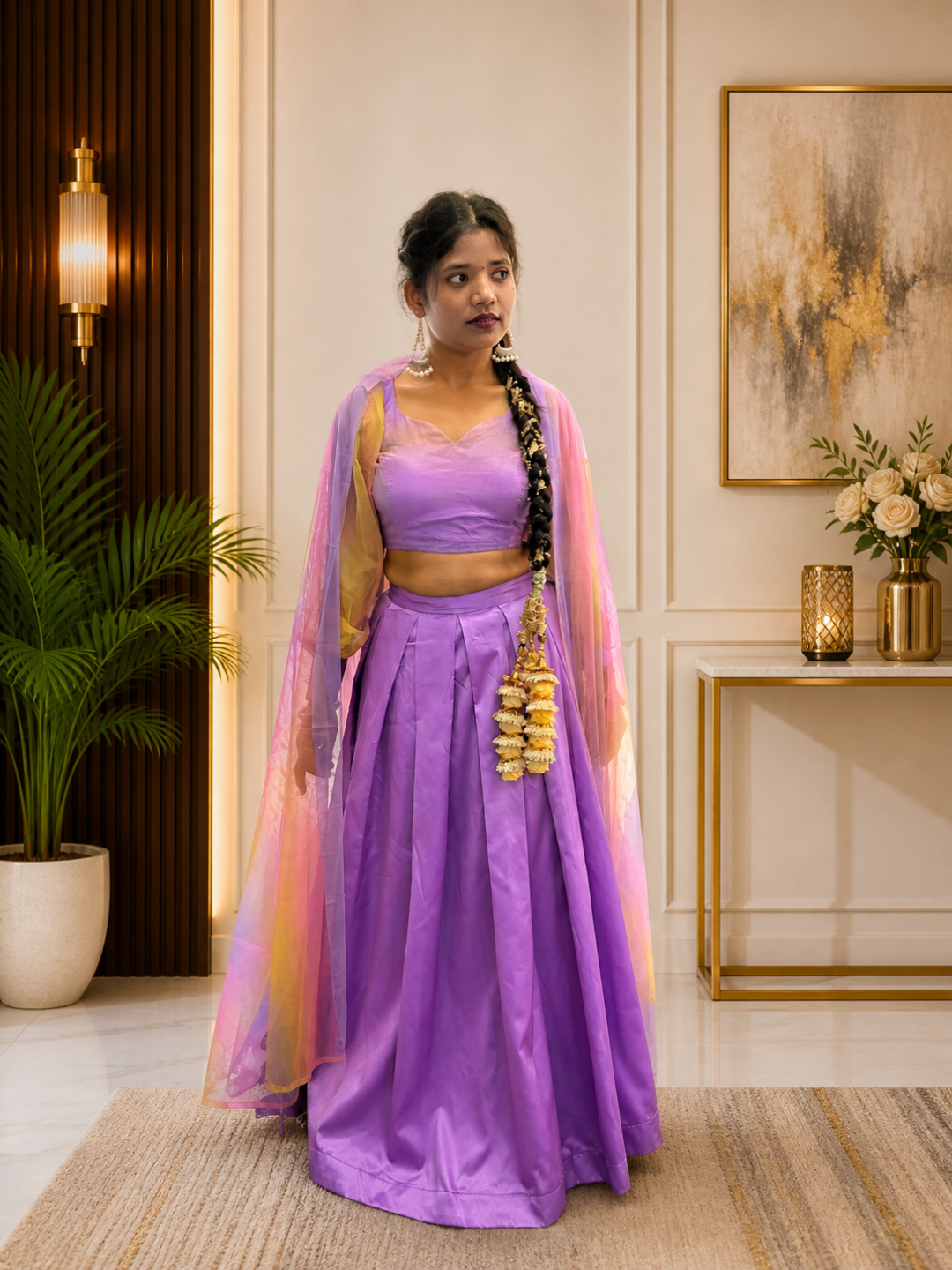 Adaa Bazaar Women's Readymade Lavender Colour Lehenga With Dupatta