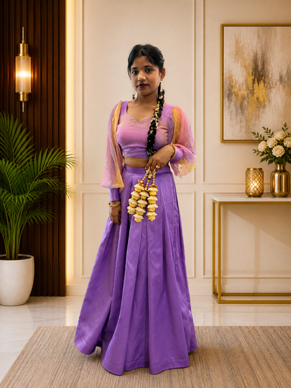 Adaa Bazaar Women's Readymade Lavender Colour Lehenga With Dupatta