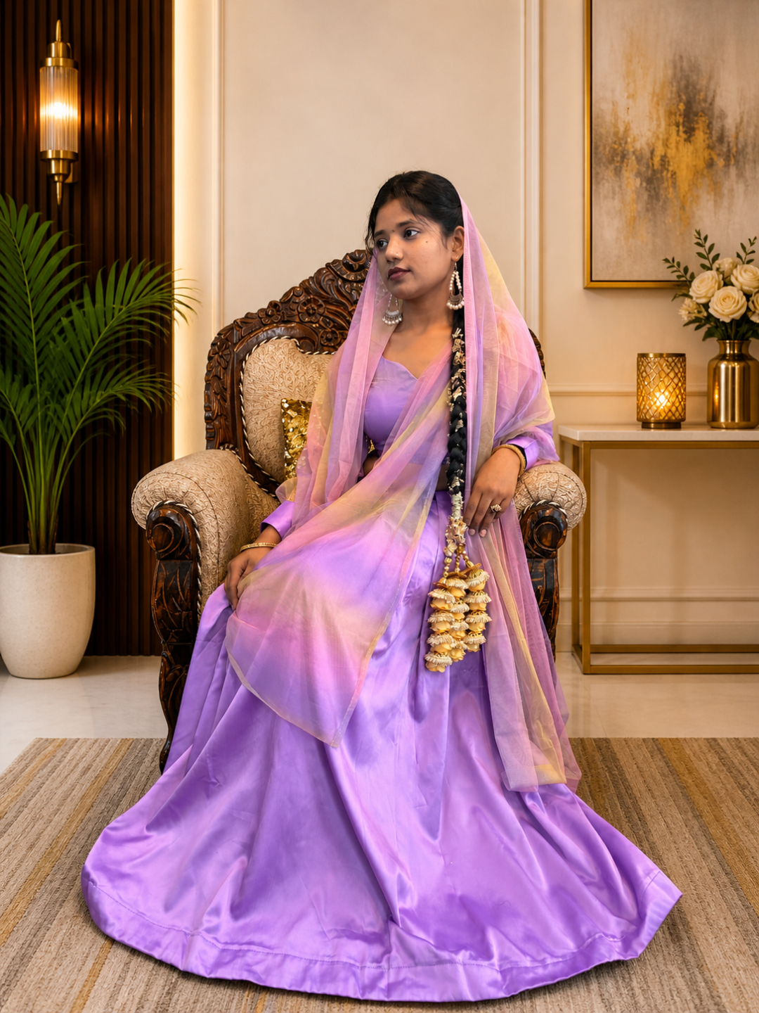 Adaa Bazaar Women's Readymade Lavender Colour Lehenga With Dupatta