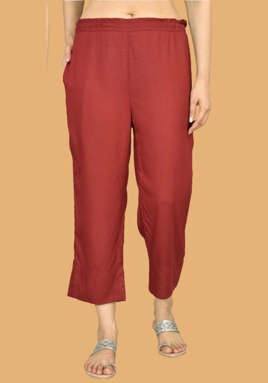 Adaa Bazaar Women's Rayon Ankle Length Pant - Maroon