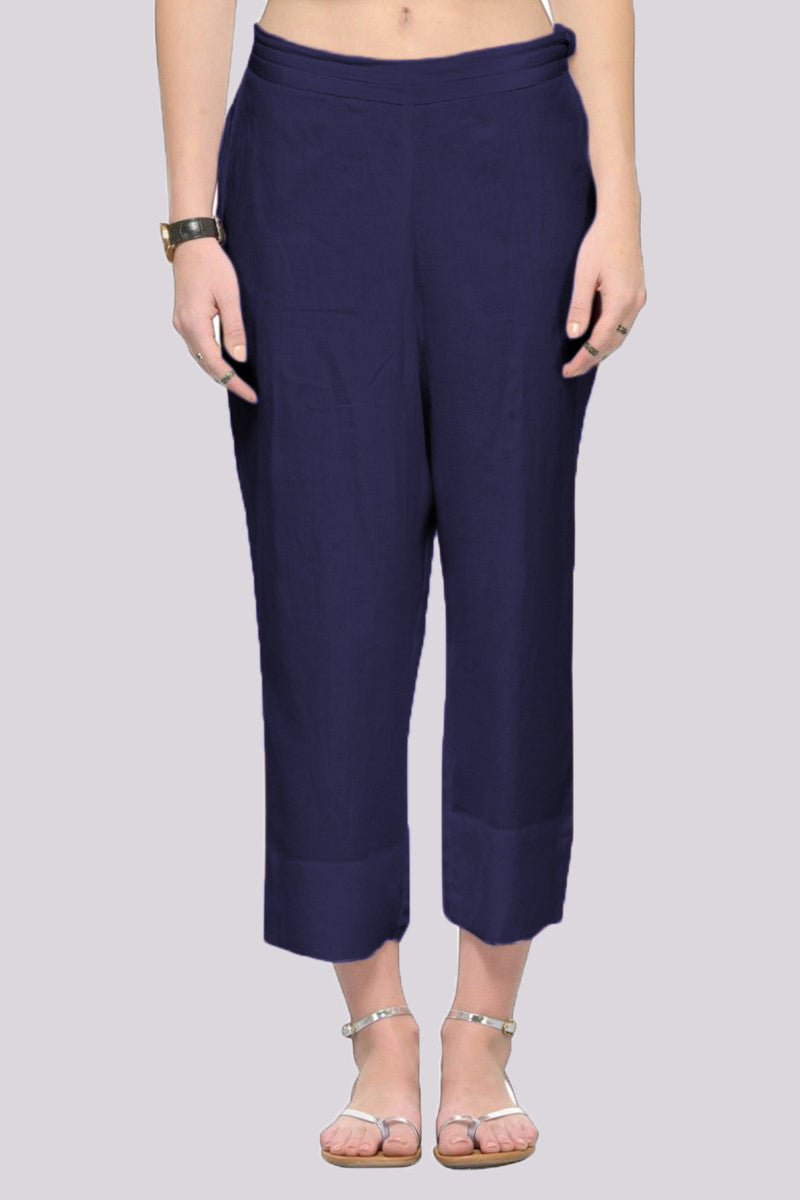 Adaa Bazaar Women's Rayon Ankle Length Pant Navy-Blue