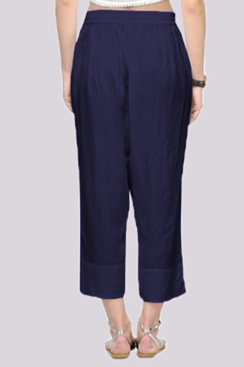 Adaa Bazaar Women's Rayon Ankle Length Pant Navy-Blue