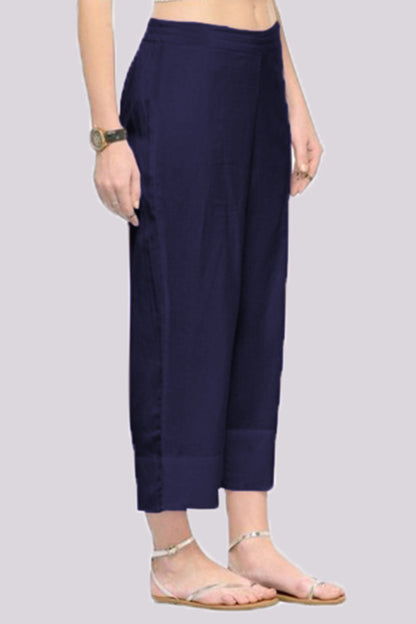 Adaa Bazaar Women's Rayon Ankle Length Pant Navy-Blue