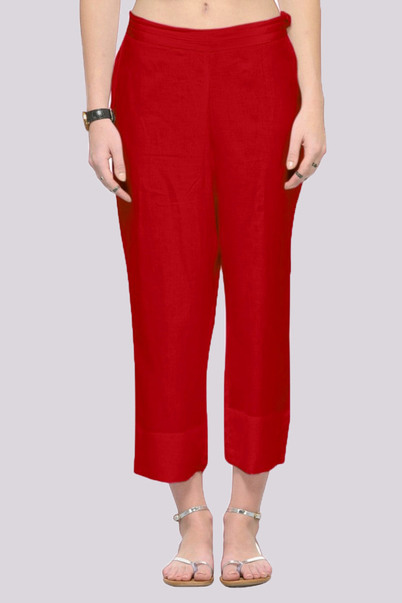 Adaa Bazaar Women's  Rayon Ankle Length Pant Red