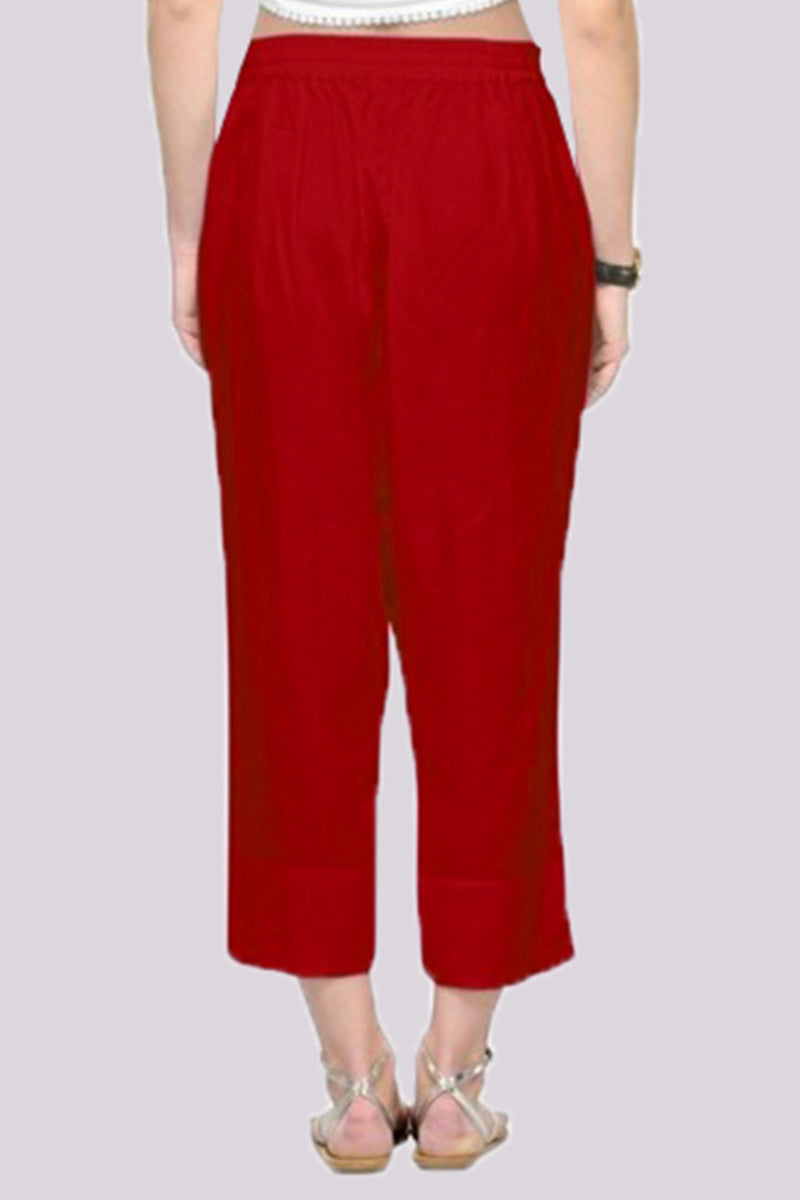 Adaa Bazaar Women's  Rayon Ankle Length Pant Red