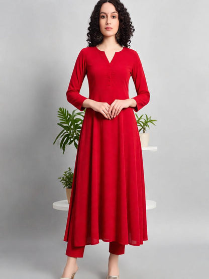 Adaa Bazaar Women’s A-Line Kurti and Pant set Red Colour