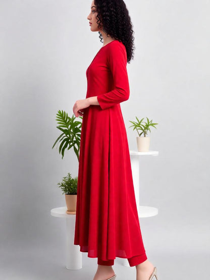 Adaa Bazaar Women’s A-Line Kurti and Pant set Red Colour