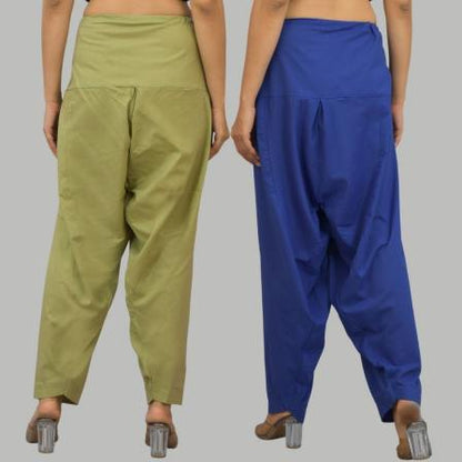 Adaa Bazaar Women's Cotton Patiala Salwar Olive Green and Royal Blue