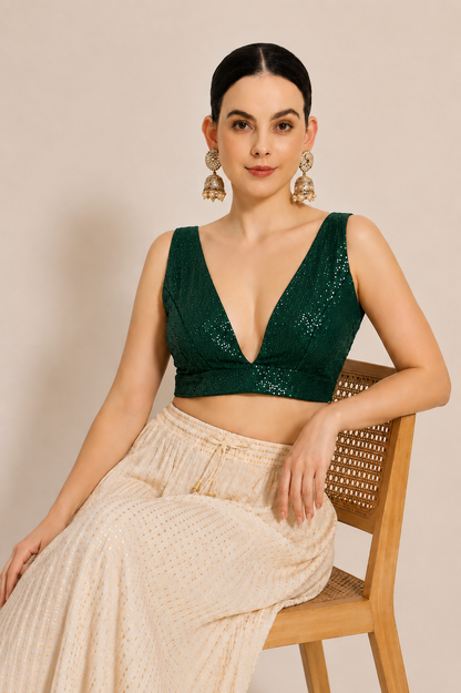 Adaa Bazaar Sequins Party Wear Cut Sleeves Stitched Blouse