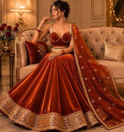 Adaa Bazaar Women’s Designer Velvet Lehenga Choli Set with Dupatta