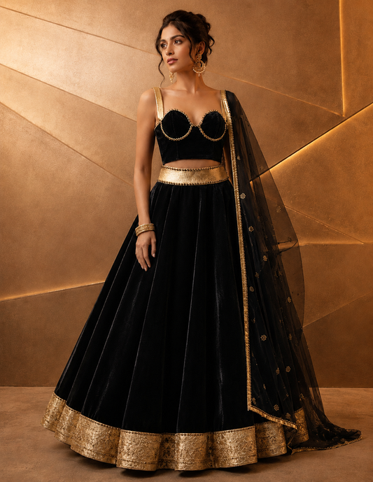 Adaa Bazaar Women’s Designer Velvet Lehenga Choli Set With Dupatta