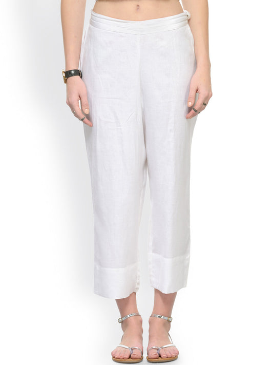 Adaa Bazaar Women's Rayon Ankle Length Pant White