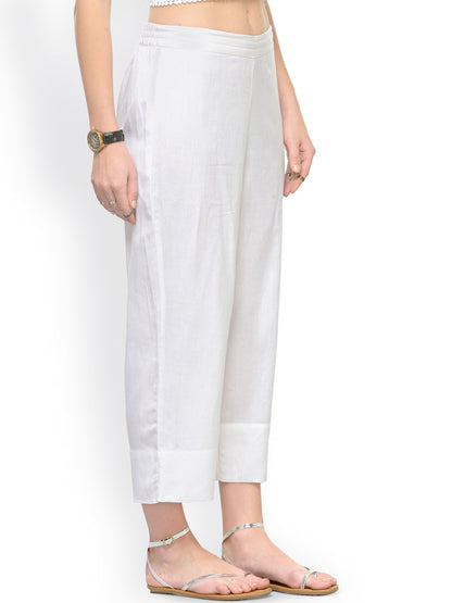 Adaa Bazaar Women's Rayon Ankle Length Pant White