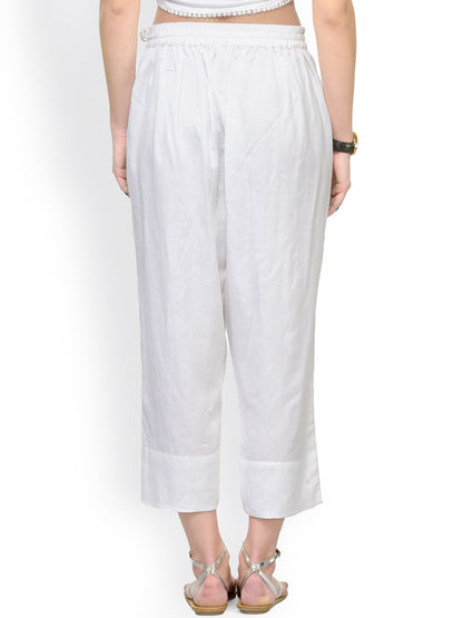 Adaa Bazaar Women's Rayon Ankle Length Pant White