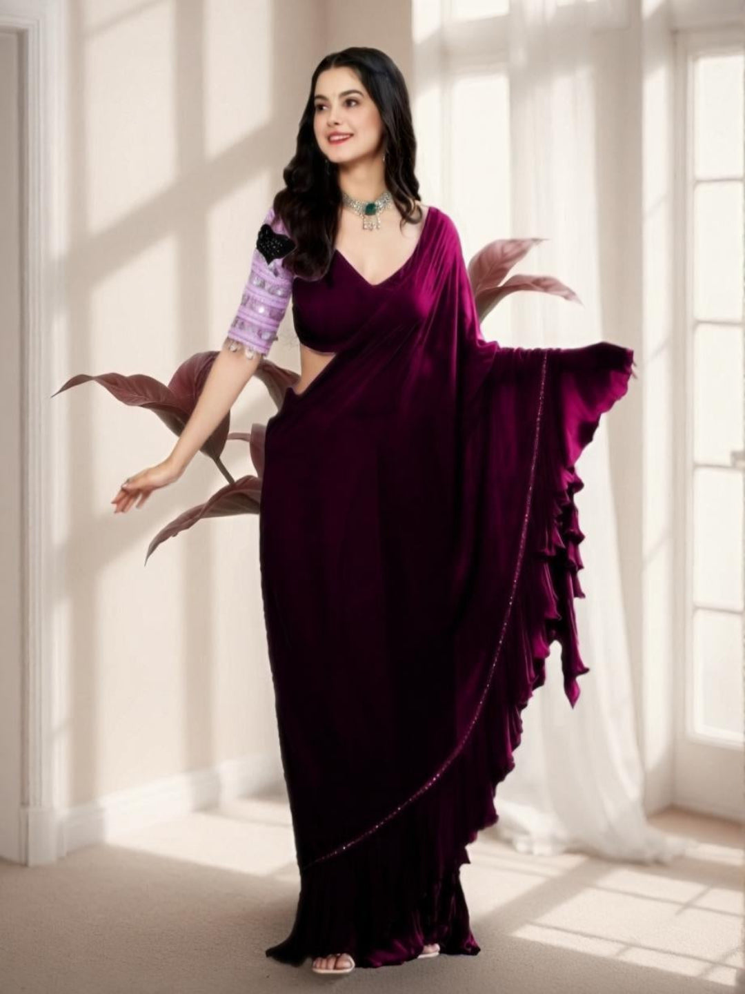 Adaa Bazaar Women's Ready to Wear Saree With Stitched Blouse