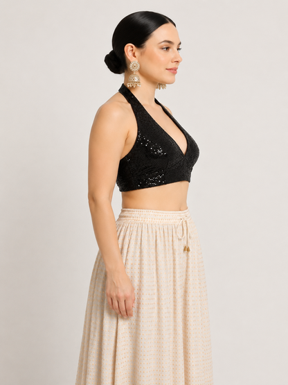 Adaa Bazaar Sequins Party Wear Cut Sleeves Stitched holter neck Blouse
