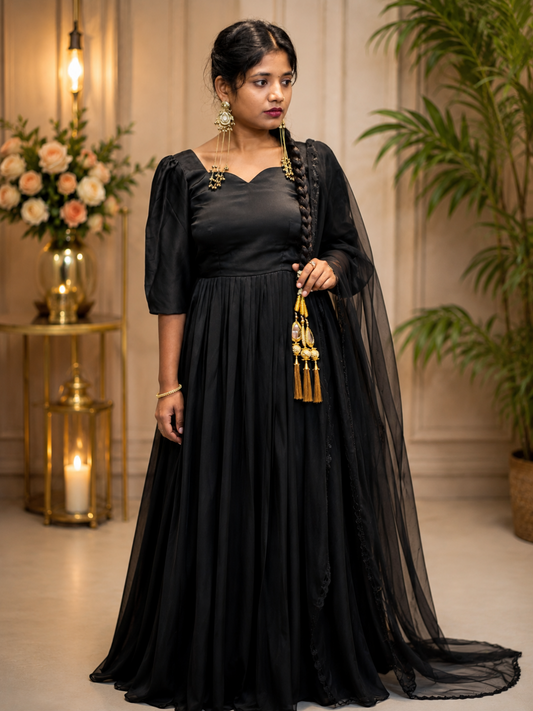 Adaa Bazaar Women's Anarkali Black Suit With Dupatta