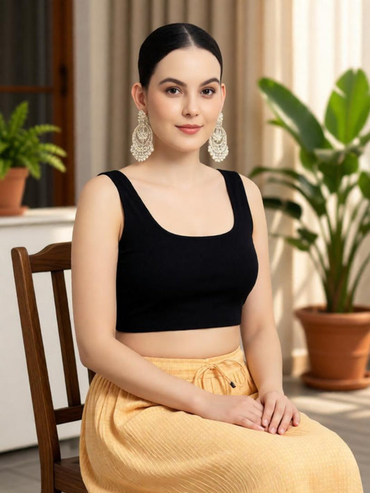 Adaa Bazaar Women’s Black Solid Padded Readymade Blouse