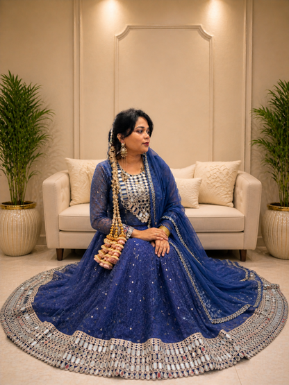 Adaa Bazaar Women's Readymade Blue Lehenga with Choli & Dupatta
