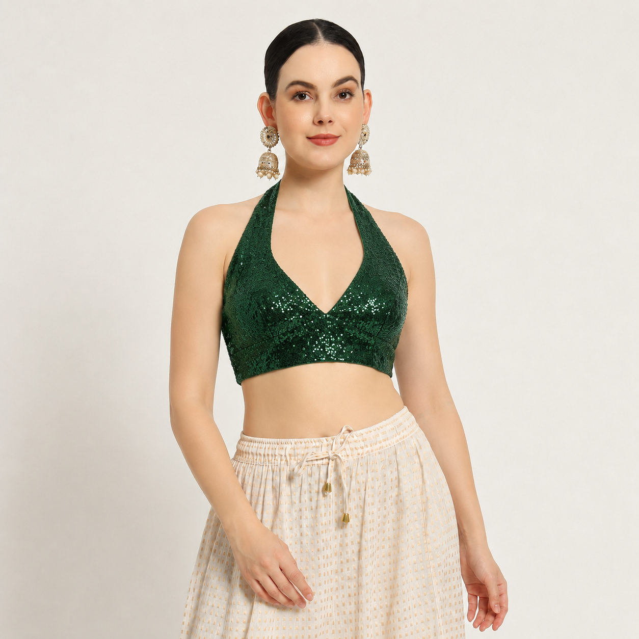 Adaa Bazaar Sequins Party Wear Cut Sleeves Stitched holter neck Blouse