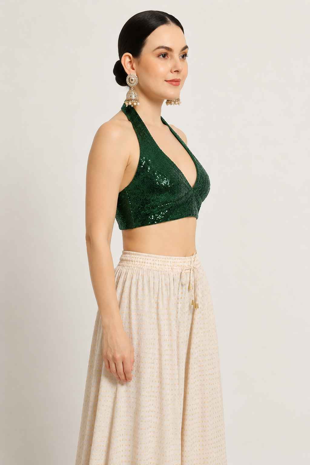 Adaa Bazaar Sequins Party Wear Cut Sleeves Stitched holter neck Blouse