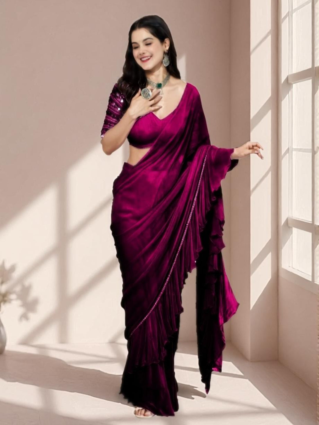 Adaa Bazaar Women's Ready to Wear Saree With Stitched Blouse
