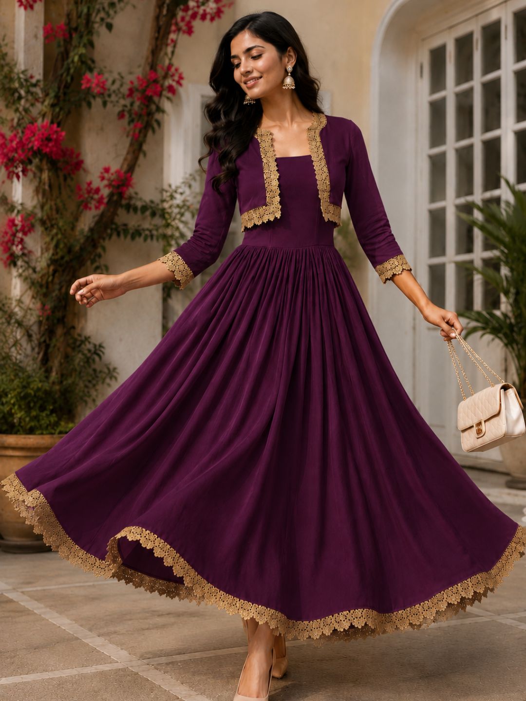 COTTON CAMBRIC DRESS WITH CALF LENGTH AND  HALF JACKET