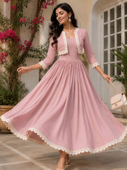 COTTON CAMBRIC DRESS WITH CALF LENGTH AND  HALF JACKET