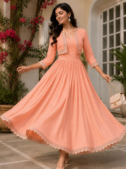 COTTON CAMBRIC DRESS WITH CALF LENGTH AND  HALF JACKET