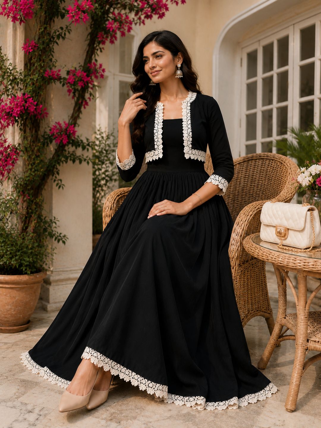 COTTON CAMBRIC DRESS WITH CALF LENGTH AND  HALF JACKET