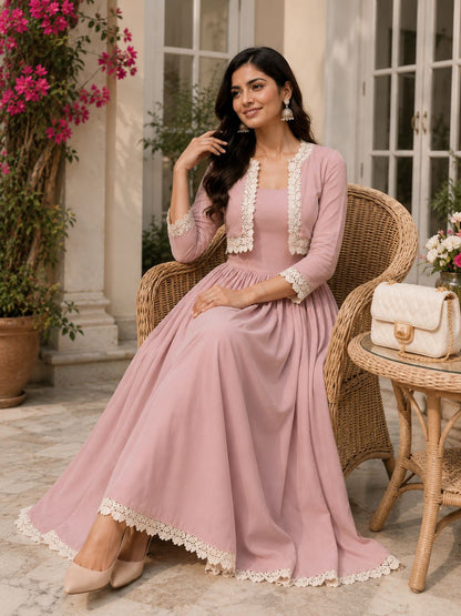 COTTON CAMBRIC DRESS WITH CALF LENGTH AND  HALF JACKET