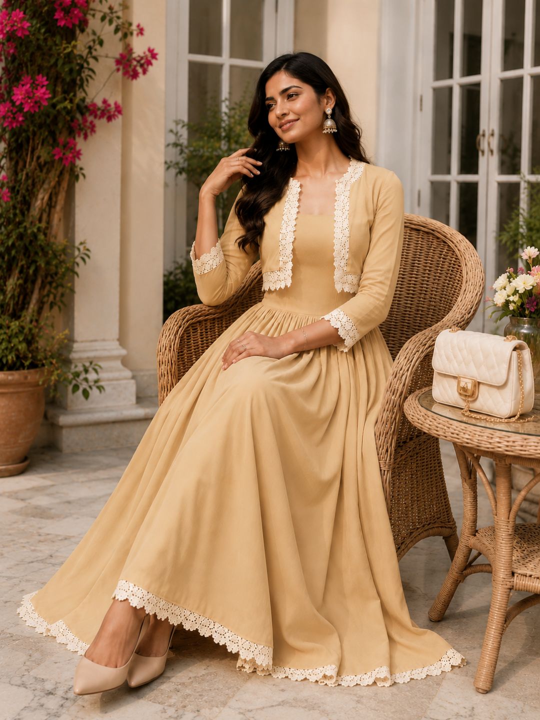 COTTON CAMBRIC DRESS WITH CALF LENGTH AND  HALF JACKET