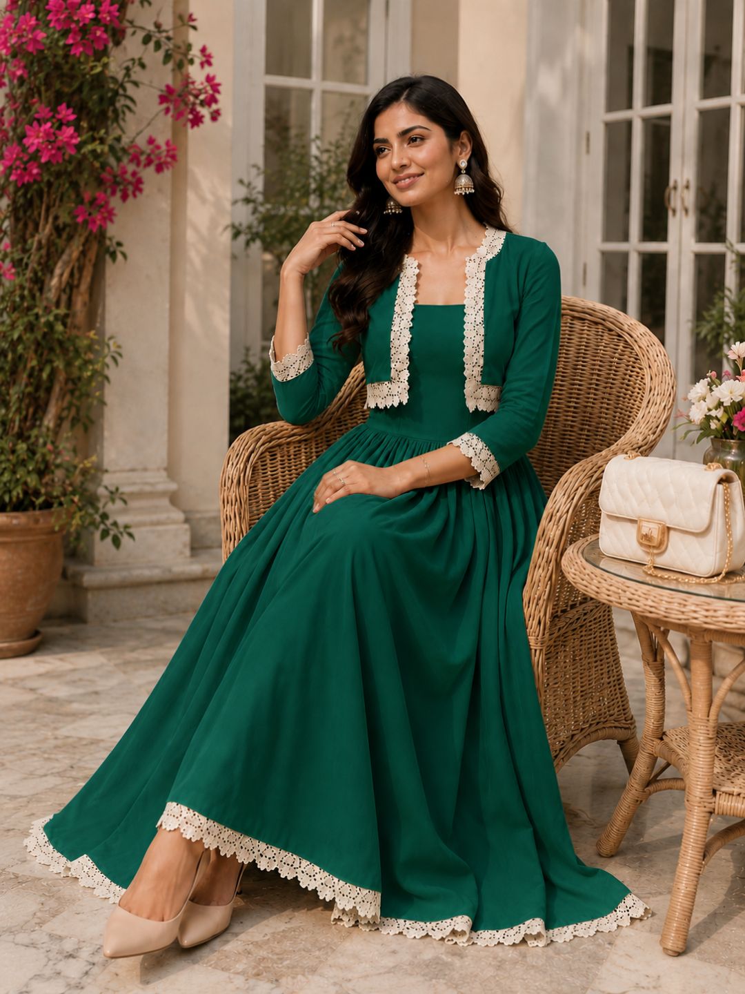 COTTON CAMBRIC DRESS WITH CALF LENGTH AND  HALF JACKET