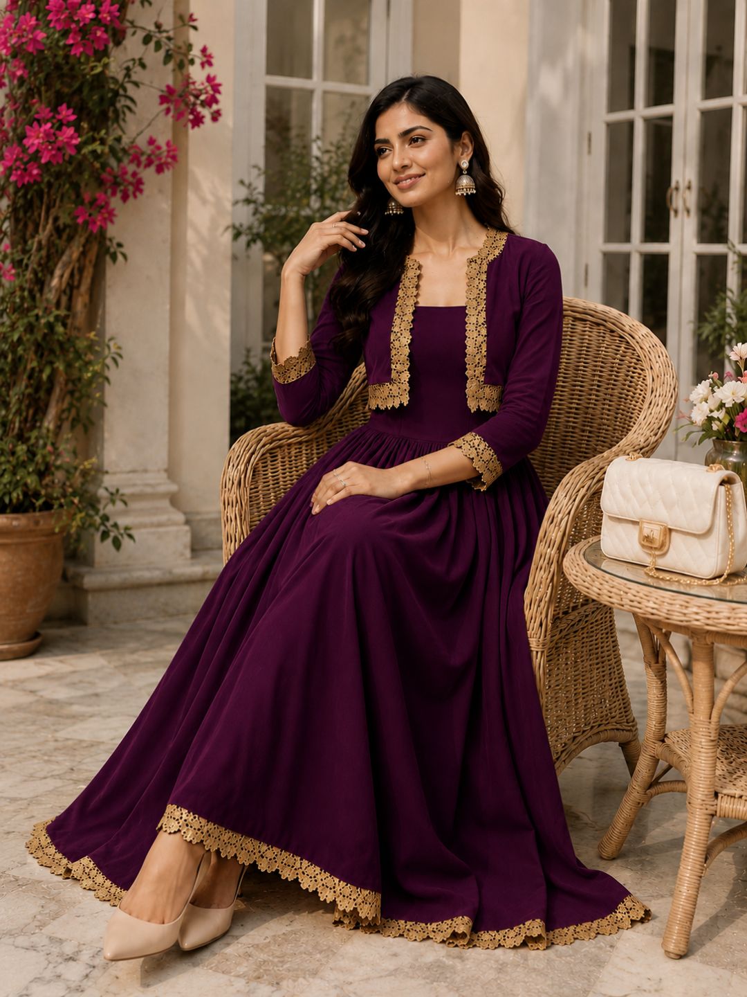 COTTON CAMBRIC DRESS WITH CALF LENGTH AND  HALF JACKET