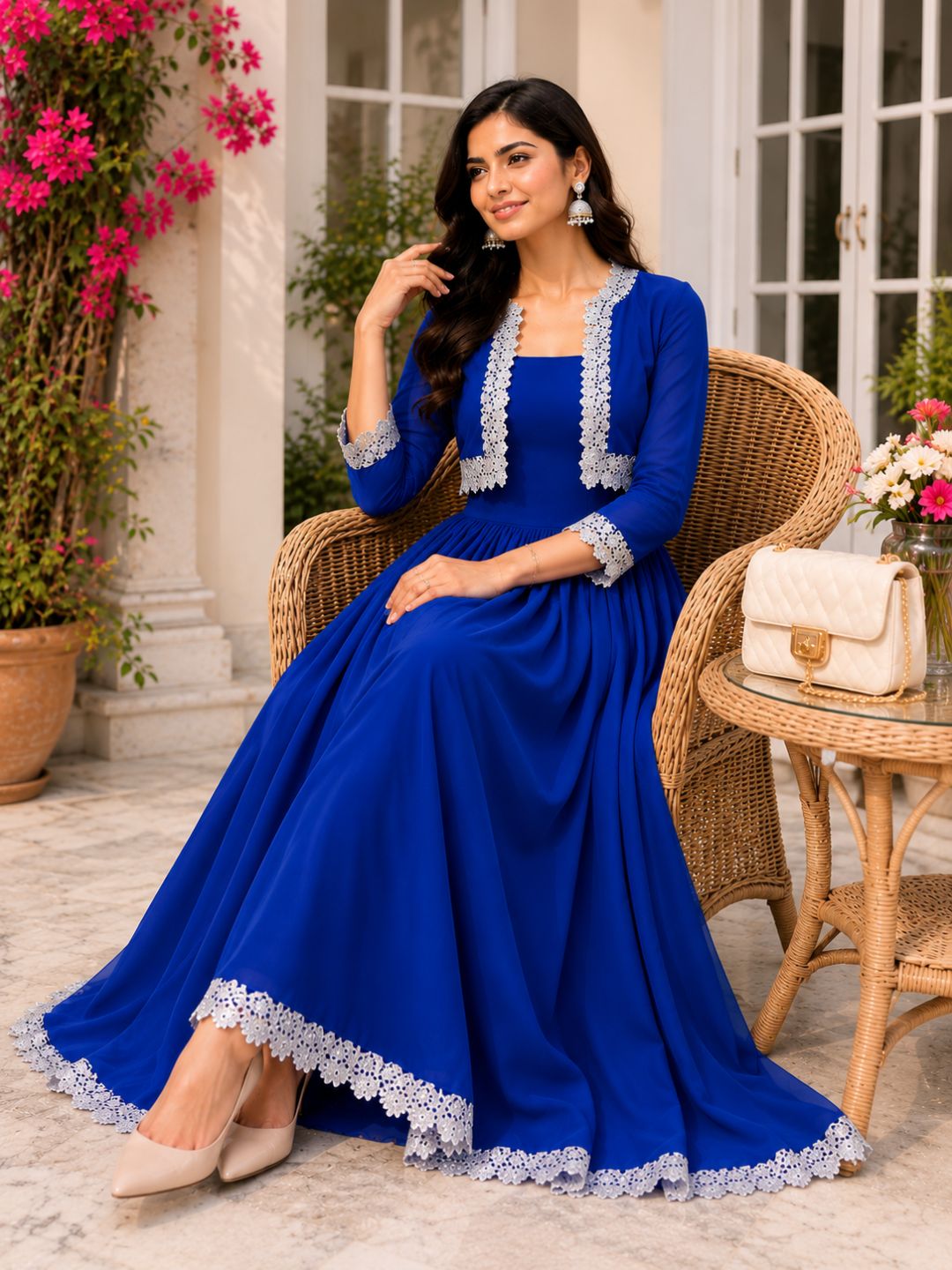 COTTON CAMBRIC DRESS WITH CALF LENGTH AND  HALF JACKET