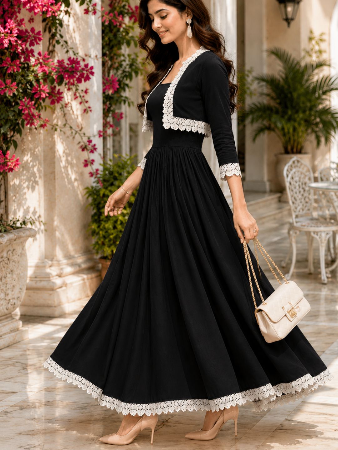COTTON CAMBRIC DRESS WITH CALF LENGTH AND  HALF JACKET